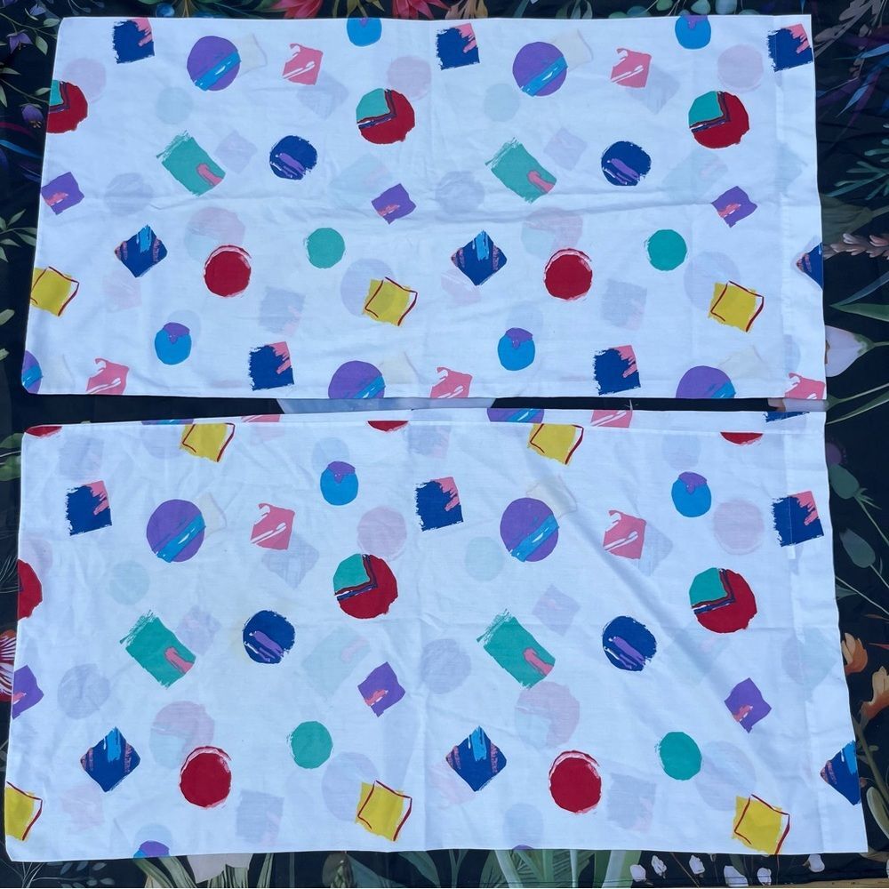 Vintage Colorful Abstract Springs Brand KING Size Pillowcase Set of 2 EUC 90's?
